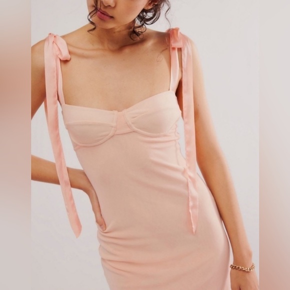 NWOT Free People Intimately, Got Glam Mesh Slip Dress, Large in Pink Salt - Picture 2 of 9